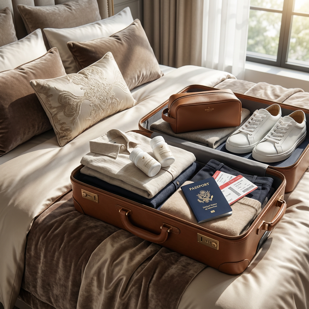 Nattokinase Blend travel size bottle inside suitcase