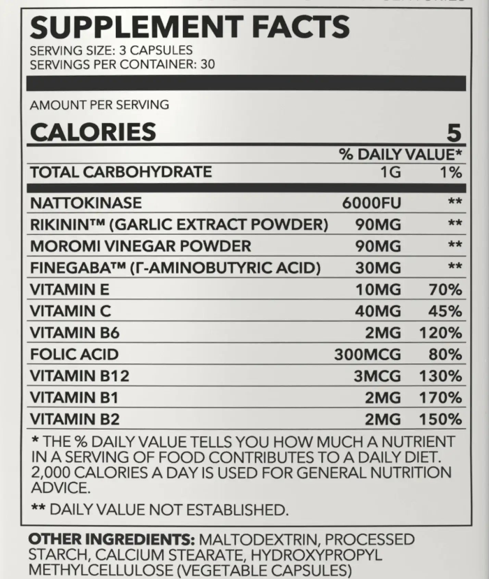 Nattokinase Blend supplement facts from Crane Wellness