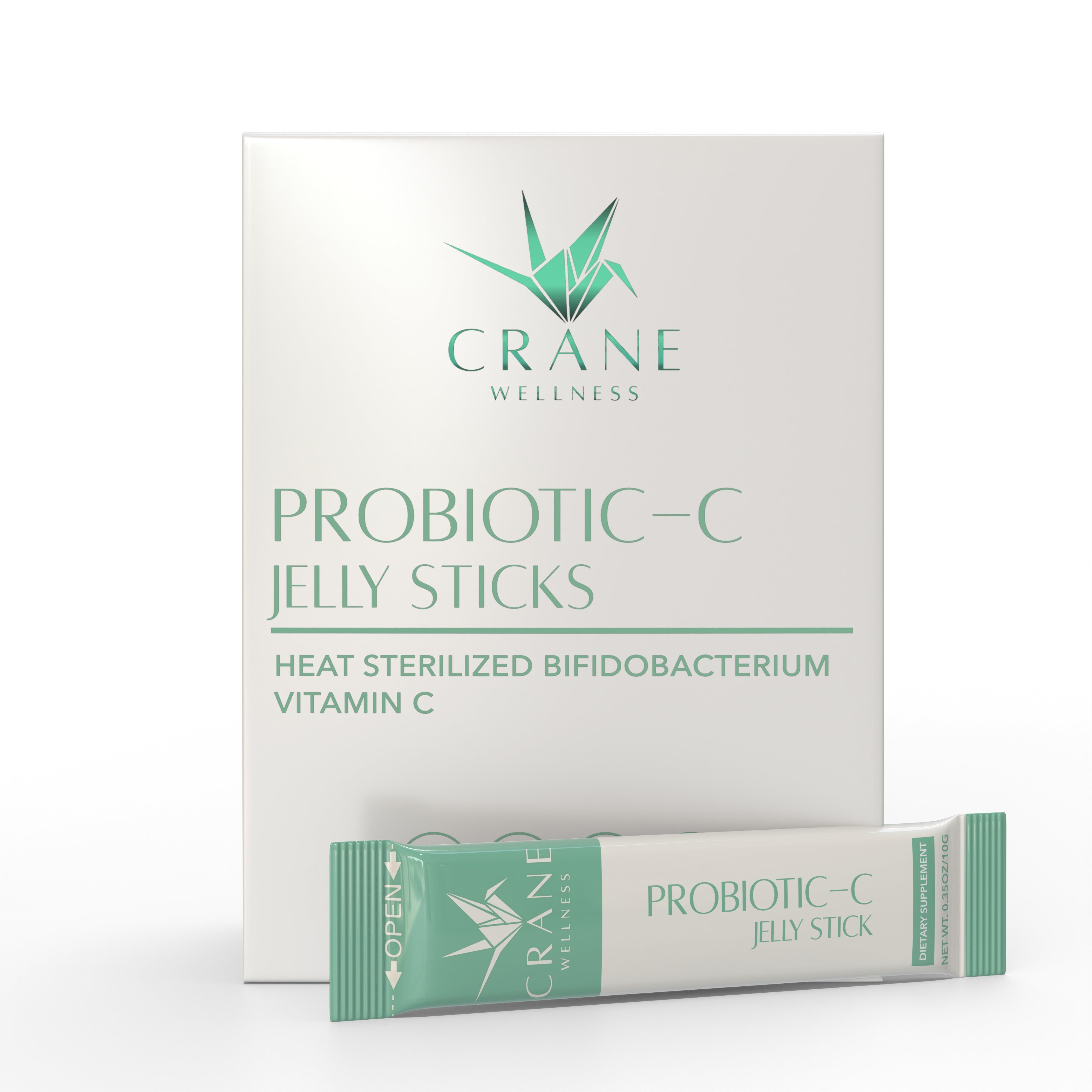 Probiotic-C Jelly Sticks front of box with a sachet laying down in front of it.