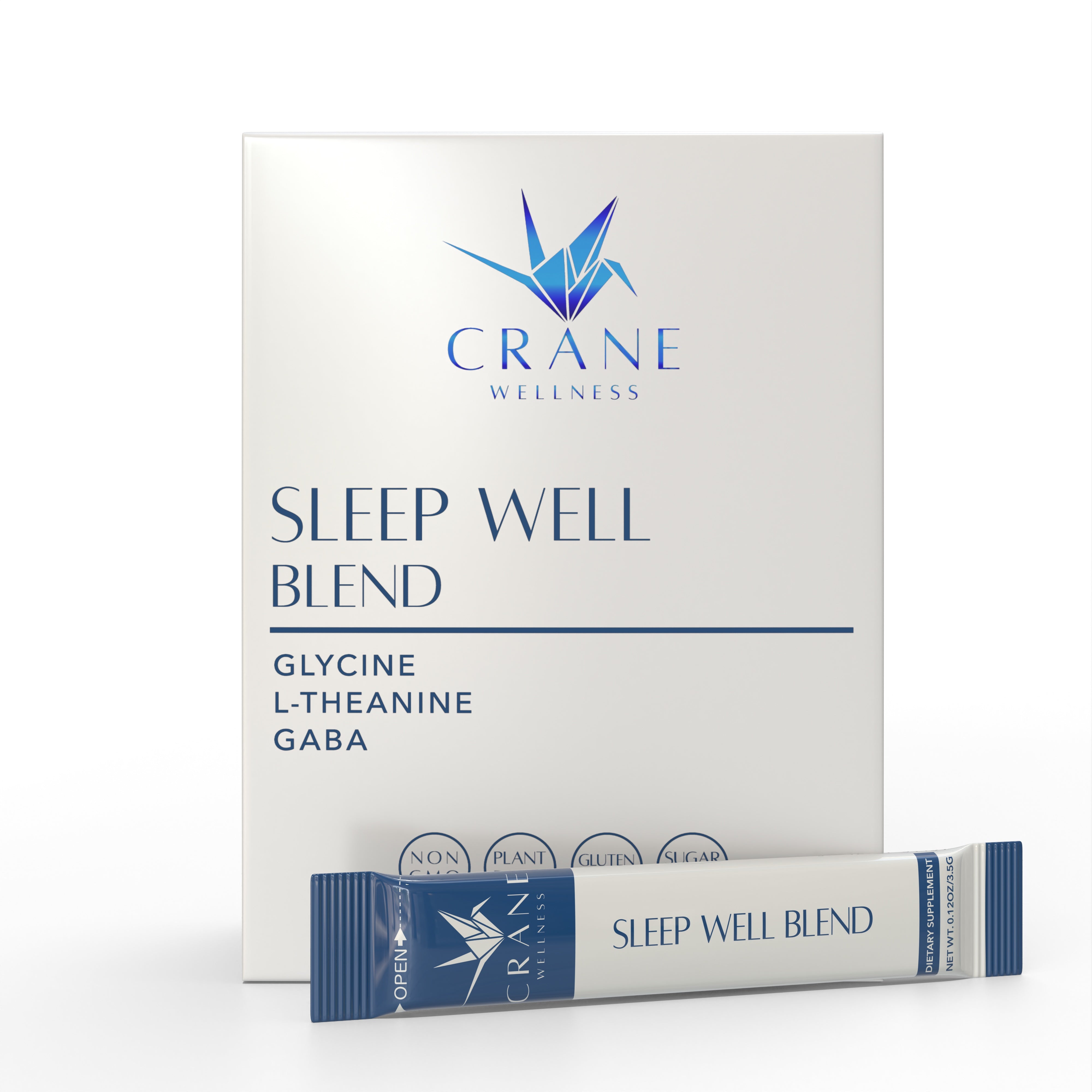 Sleep Well Blend front of box with the individual sachet laying down in front of it.