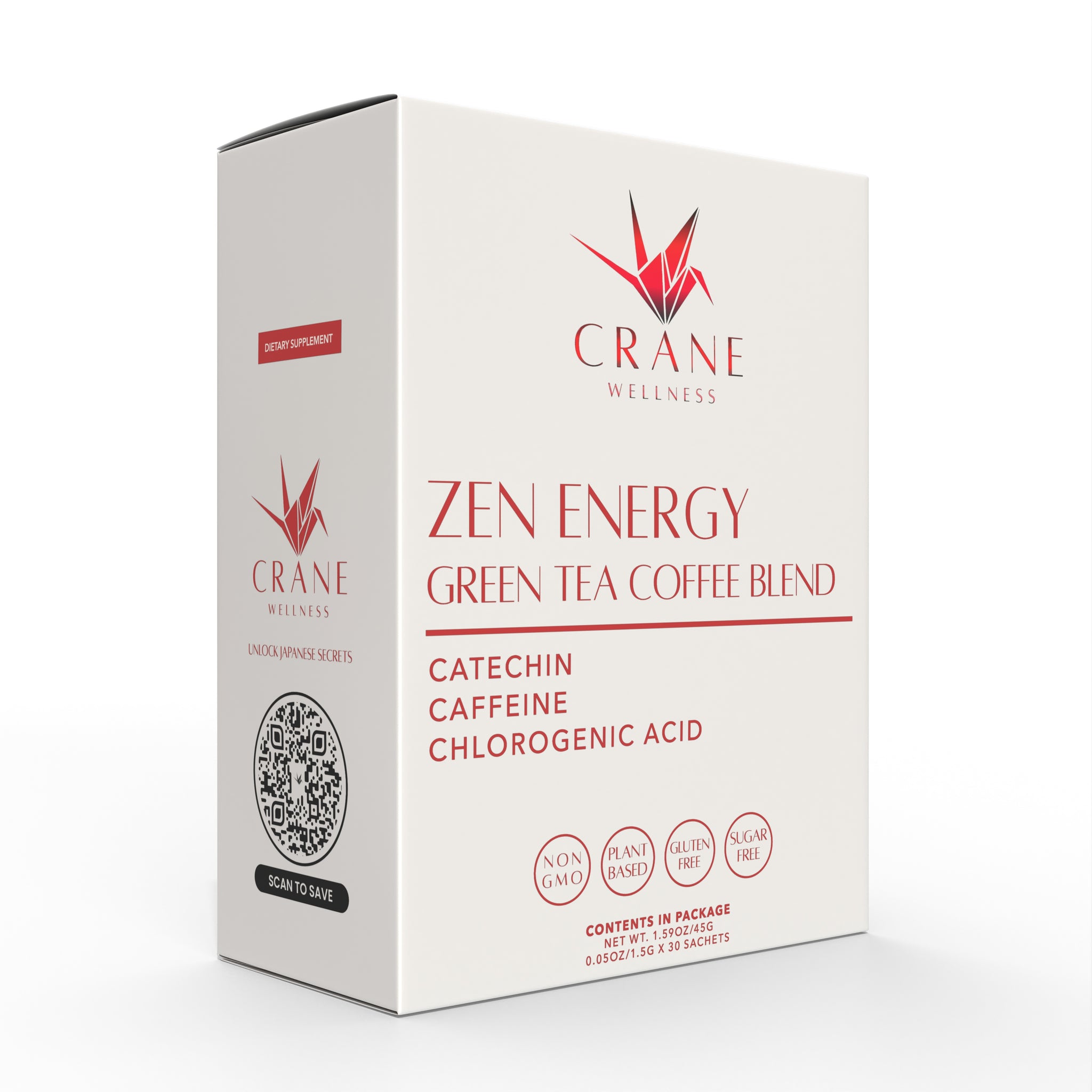 Side angle of Zen Energy Green Tea and Coffee Blend box